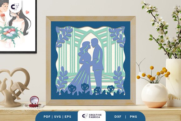 Wedding Bride and Groom 3D Shadow Box (by 3D SVG Crafts)