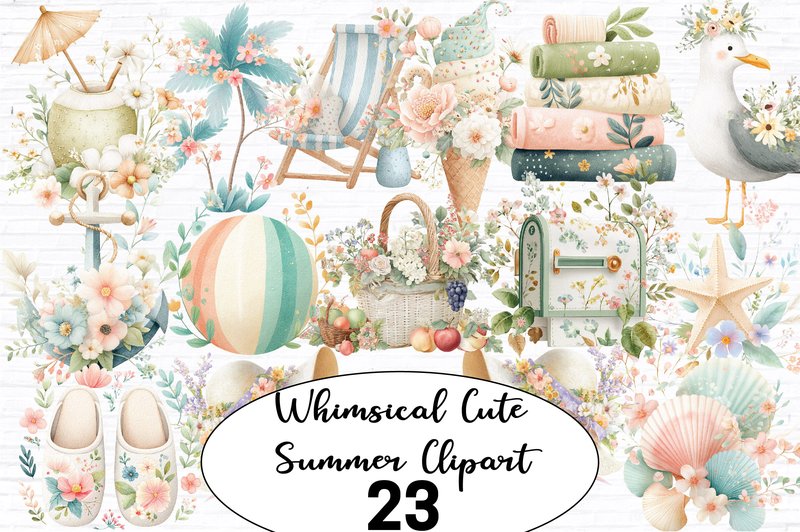 Whimsical Cute Summer Clipart (by PurMoon Studio)