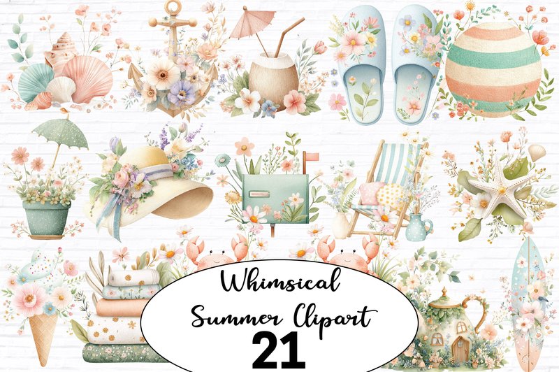 Whimsical Summer Clipart Bundle (by PurMoon Studio)