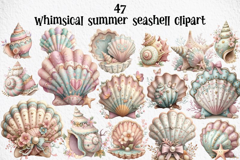 Whimsical Summer Seashell Clipart (by MiaRifat15)