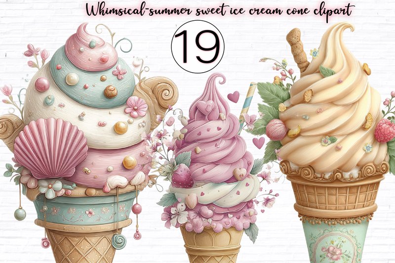 Whimsical Sweet Summer Ice Cream (by PurMoon Studio)