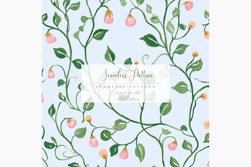 Whimsical Vines Floral Seamless Pattern PNG for Spring and Summer Crafts (by patipaintsco)