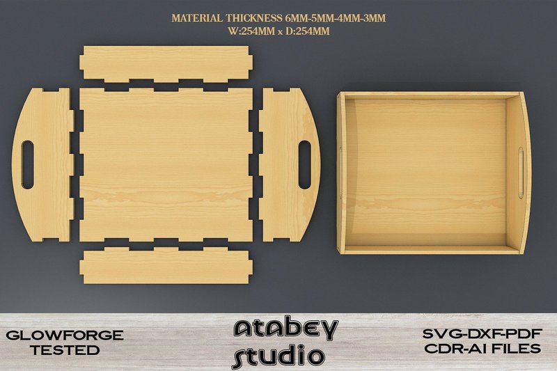Wood Tray with Handles Laser Cut Files (by atacanwoodbox)