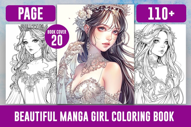 110+ Beautiful Manga Girl Coloring Book