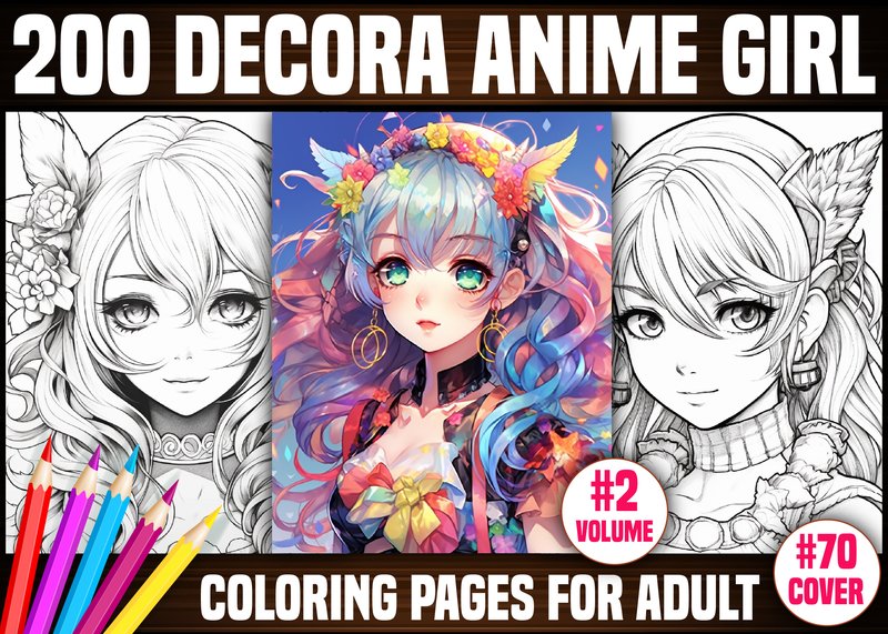 200 Decora Anime Girl Coloring Pages KDP