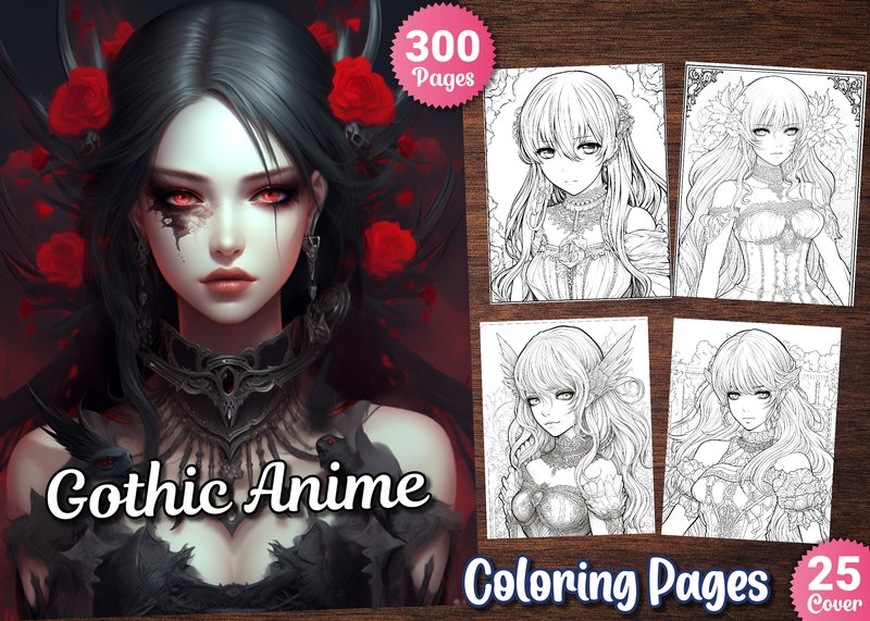 300 Gothic Anime Coloring Pages for KDP