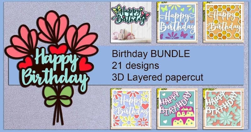 3D Happy Birthday Layered Card Bundle (by AnastasiyaArtDesign)
