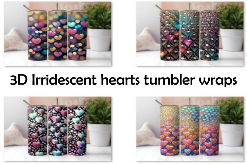 3D Irridescent Hearts 20oz Tumbler Wraps (by ArtMix)