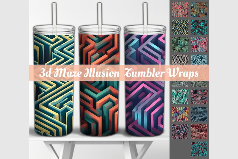 3d Maze Illusion Tumbler Wraps (by Red Gypsy Vintage Arts)