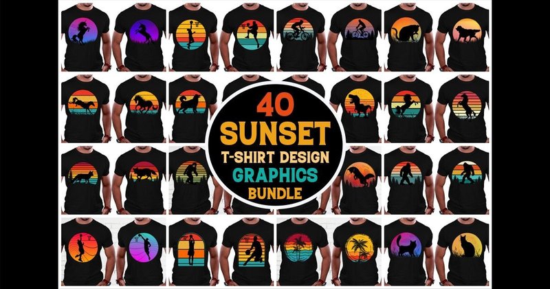 40 Retro Vintage Sunset Graphics Bundle (by T-Shirt Design Bundle)