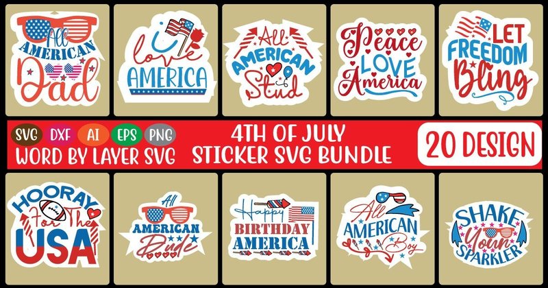 4th of July Sticker SVG Bundle (by Artify Design Studio)