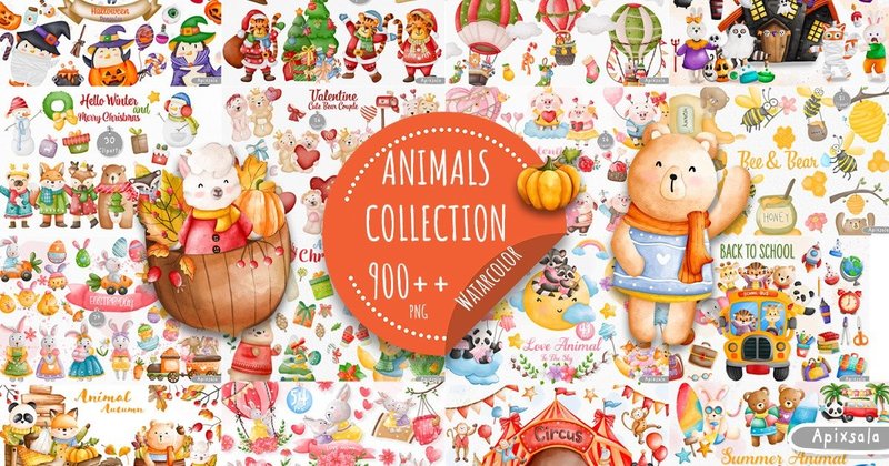 Animal Watercolor Clipart Big Bundle by Apixsala