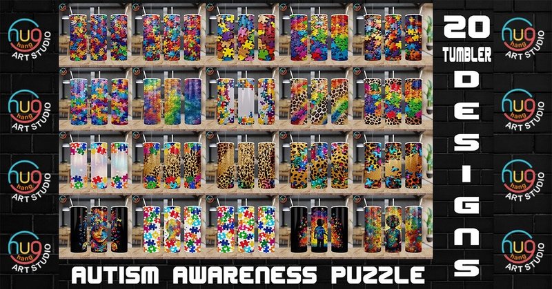 Autism Awareness Puzzle Tumbler Bundle (by HugHang Art Studio)