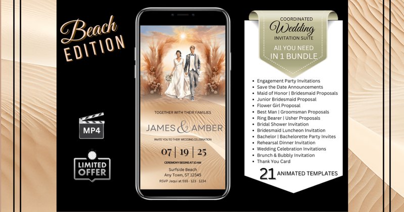 Beach Boho Wedding Invitations Bundle (by Studio21)