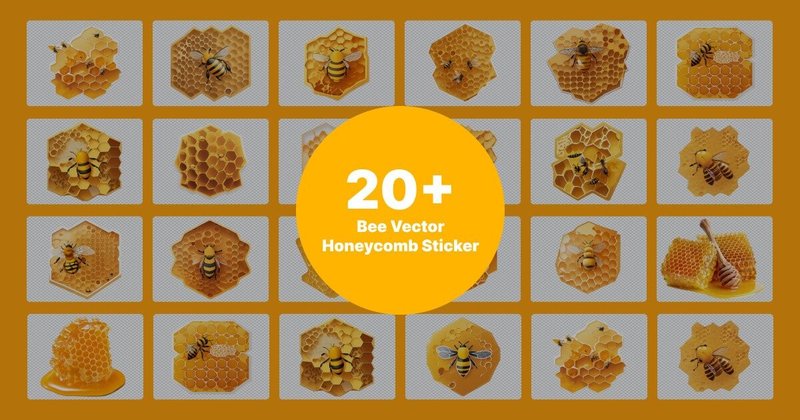 Bee Vector Honeycomb Sticker Bundle (by Design_love)