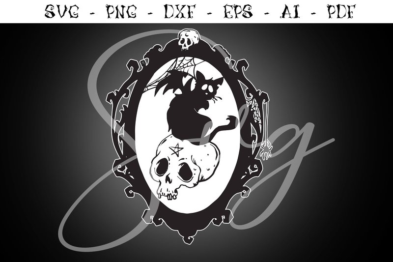 Black Cat on Skull SVG Esoteric Animal