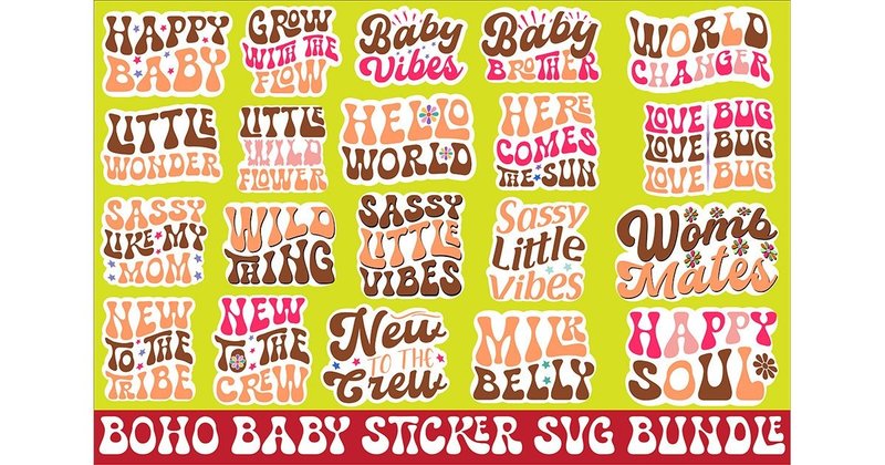 Boho Baby Sticker SVG Bundle (by MightyPejes)