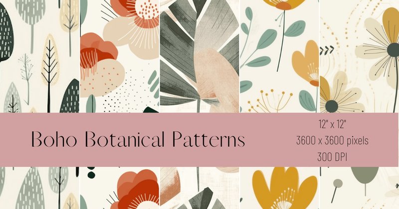 Boho Botanical Seamless Patterns Bundle (by BaobabCreativeStudio)