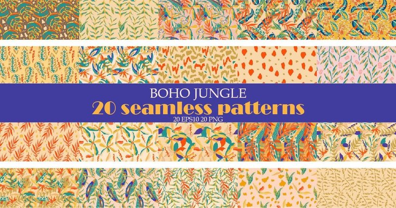 Boho Jungle Seamless Patterns Bundle (by smirnova.26051994)
