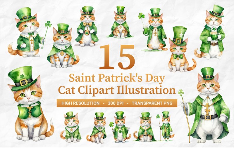Cat Clipart - Saint Patrick's Day (by Letterlite Studio)