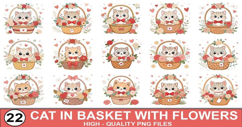 Cat in Basket Clipart Bundle (by SVG Print design)