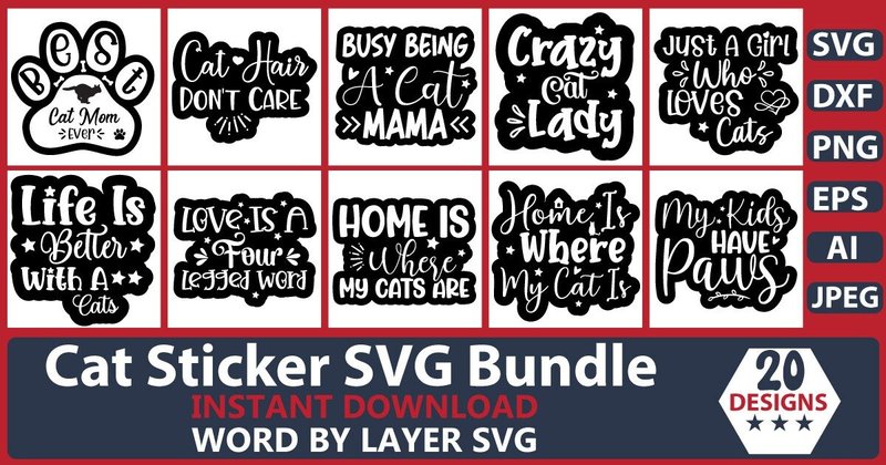 Cat Sticker SVG Bundle (by MegaSVGArt)