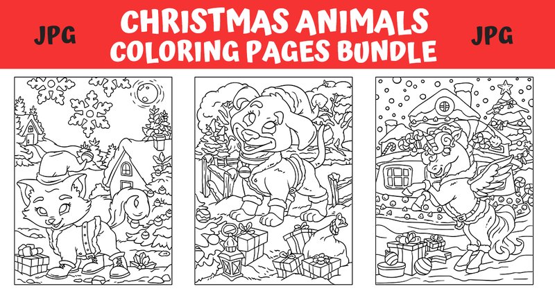 Christmas Animals Coloring Pages Bundle (by MyBeautifulFiles)