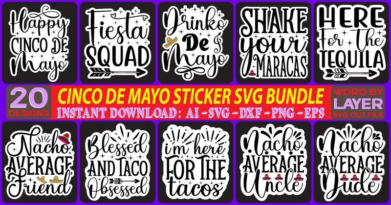 Cinco De Mayo Sticker SVG Bundle (by NzGraphic)