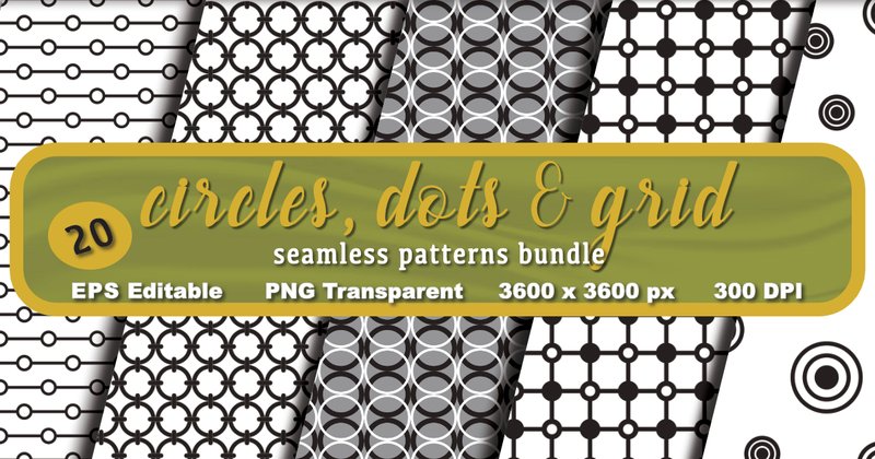 Circles Dots & Grid Seamless Patterns Bundle (by verticaloid)