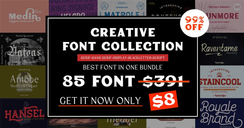 Creative Font Collection Bundle (by Viaction Type.Co)