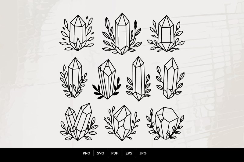 Crystal and Botanical Line Art Set