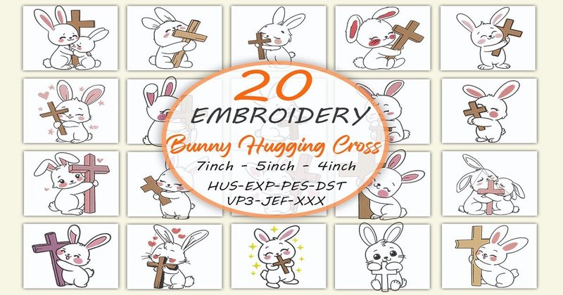 Cute Bunny Hugging Cross Embroidery Bundle (by Honi.designs)