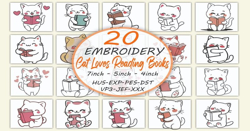 Cute Cat Loves Reading Books Bundle (by Honi.designs)