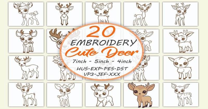 Cute Deer Embroidery Design Bundle (by Honi.designs)