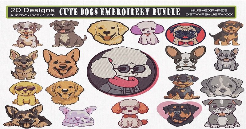 Cute Dogs Embroidery Designs Bundle (by Honi.designs)