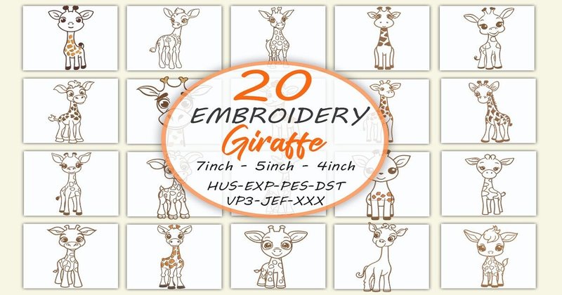 Cute Giraffe Embroidery Design Bundle (by Honi.designs)