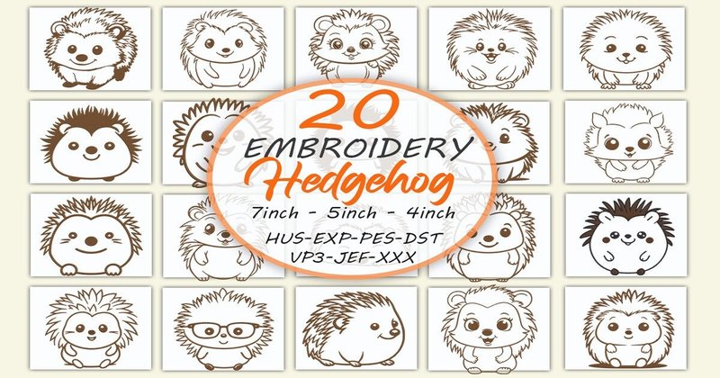 Cute Hedgehog Embroidery Design Bundle (by Honi.designs)