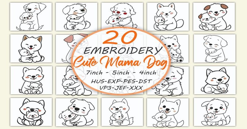 Cute Mama Dog Embroidery Bundle (by Honi.designs)