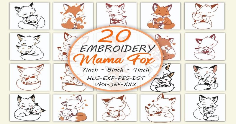 Cute Mama Fox Embroidery Bundle (by Honi.designs)