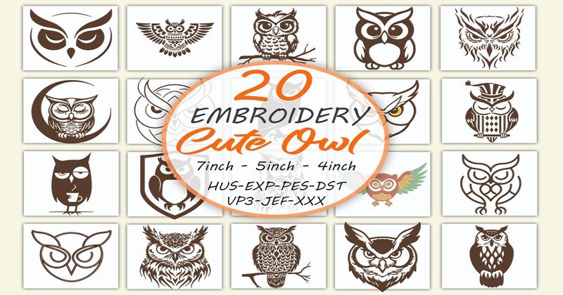 Cute Owl Embroidery Design Bundle (by Honi.designs)
