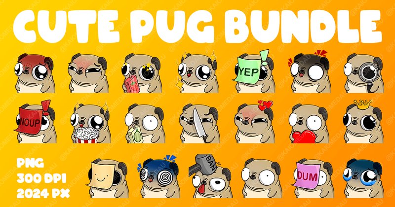 Cute Pug Sticker Mega Bundle (by Kaio Medau)
