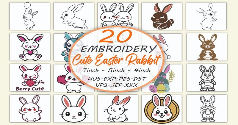 Cute Rabbit Bunny Embroidery Bundle (by Honi.designs)