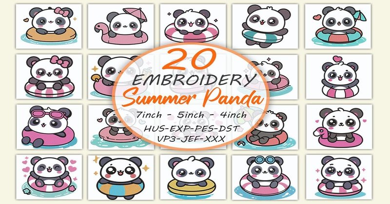 Cute Summer Panda Embroidery Bundle (by Honi.designs)