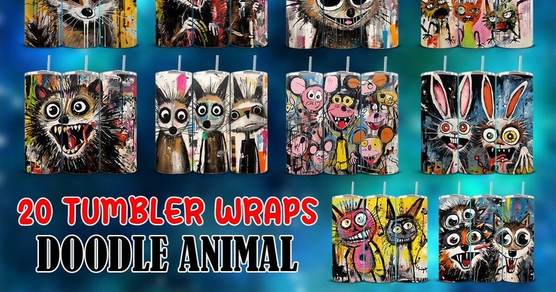 Doodle Cute Animal Tumbler Wraps Bundle (by DaFlowerChild)
