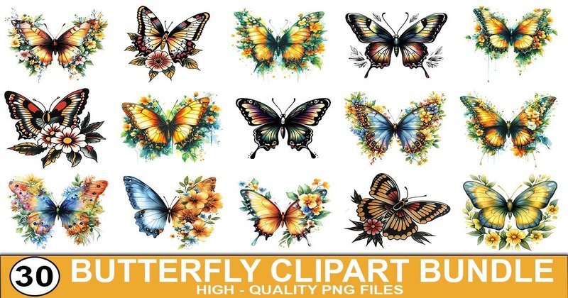 Floral Butterfly Clipart Bundle (by SVG Print design)