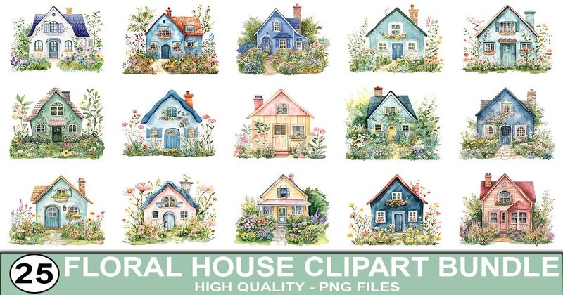 Floral House Clipart Bundle (by SVG Print design)