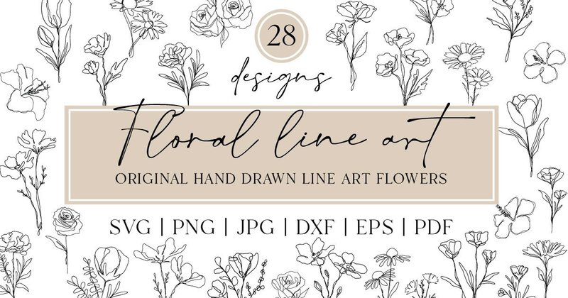 Floral Line Art Bundle | Wildflower Set (by RachelFredericksCreative)