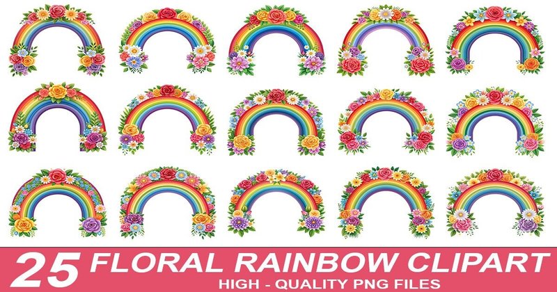 Floral Rainbow Clipart PNG Bundle (by crative8112)