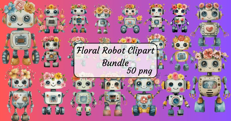 Floral Robot Clipart Bundle (by Graphics XT)