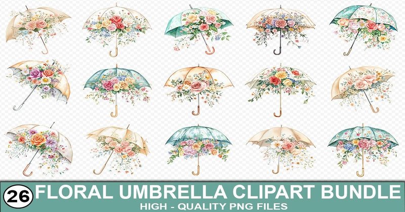 Floral Umbrella Clipart Bundle (by SVG Print design)